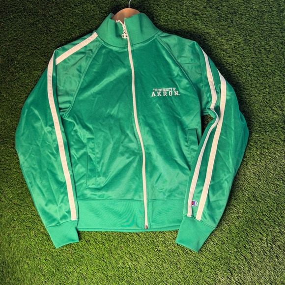 Champion Jackets & Blazers - Champion University of Akron Green Full Zip Track Jacket Womens Small Striped
